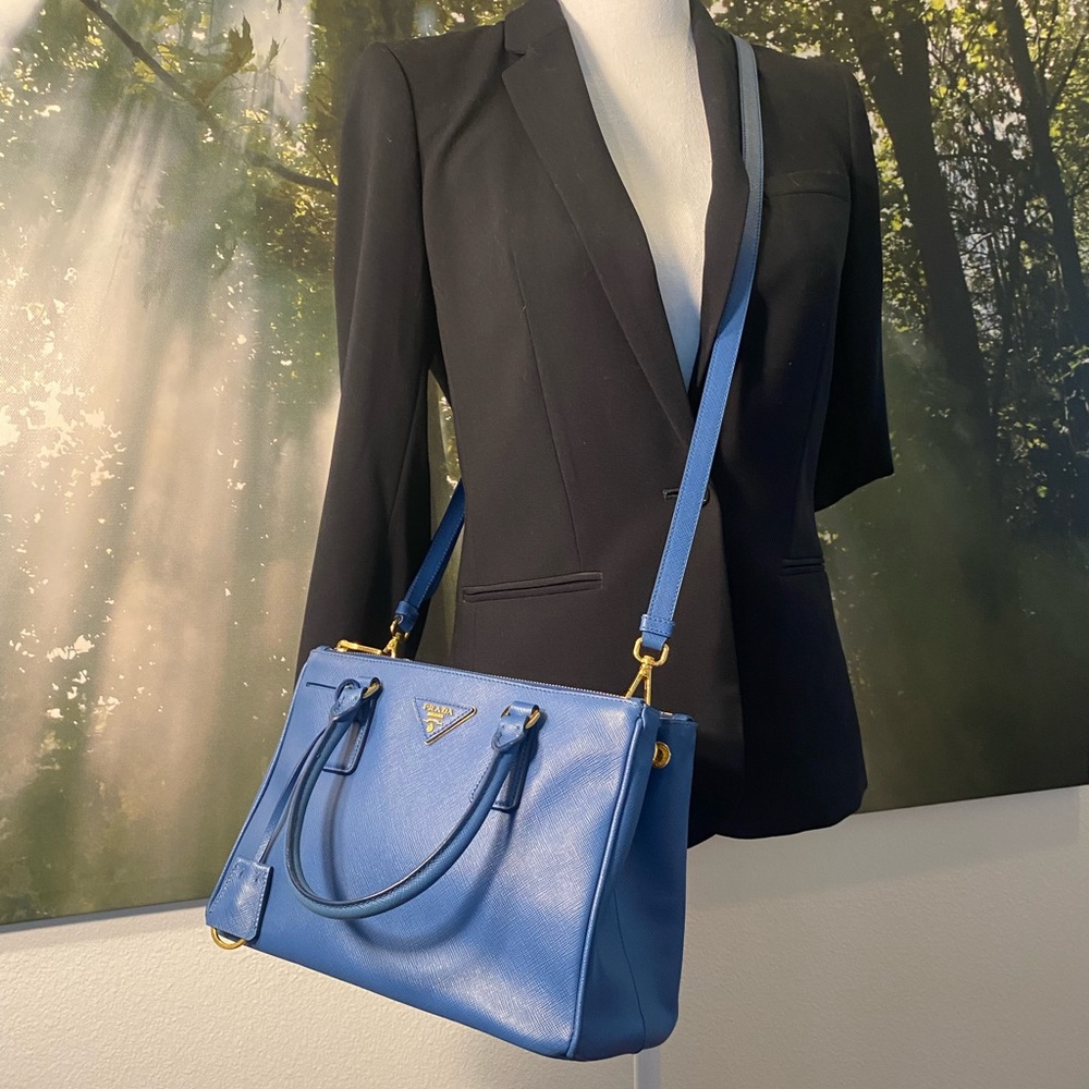 PRADA Galleria Small Saffiano Leather Tote In Blue - Picture 3 of 17
